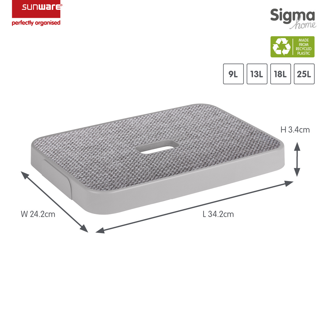 Sigma home couvercle tissu gris - boîte de rangement 9L, 13L, 18L et 25L 