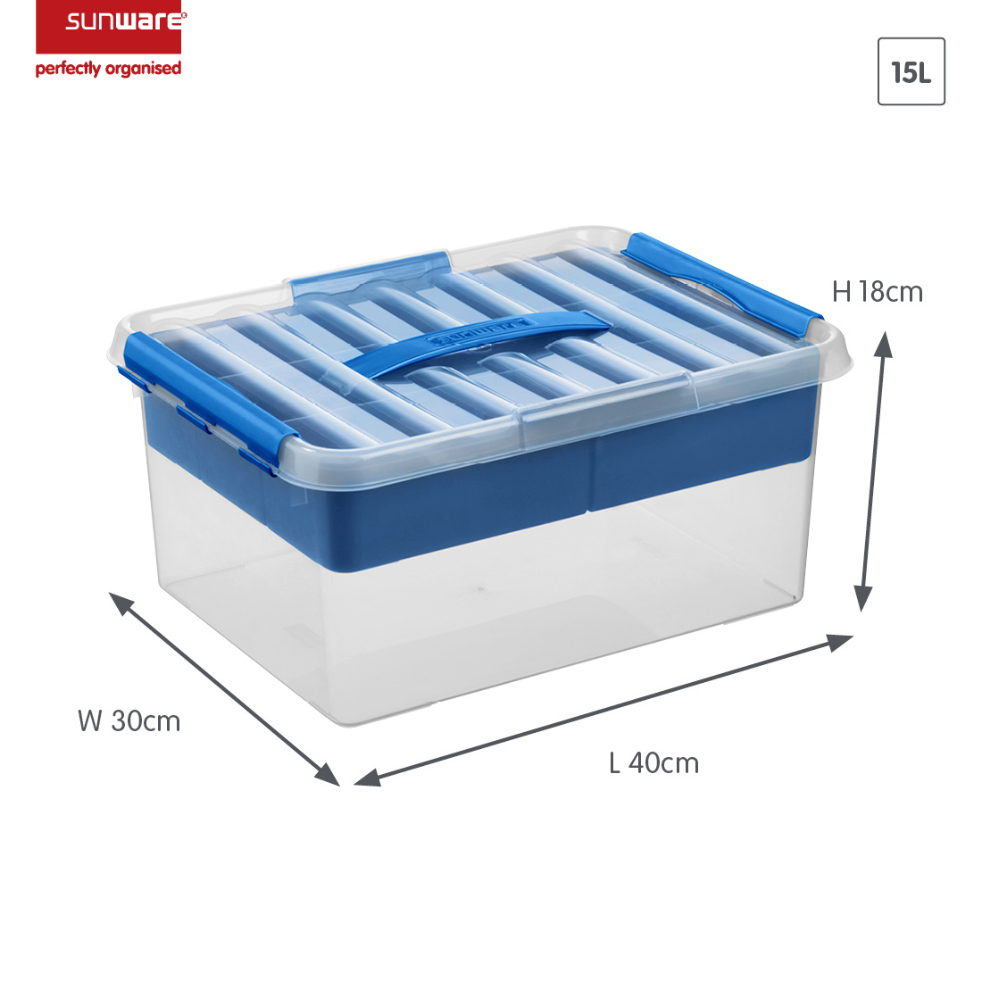 Q-line boîte de rangement avec insert 15L transparent bleu     
