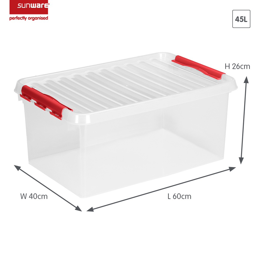 Q-line opbergbox 45L transparant rood