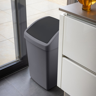 Delta waste bin with swing lid 50L metallic black