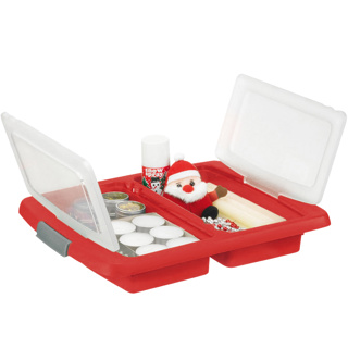 Nesta kerst opbergbox 45L met trays voor 48 kerstballen transparant rood