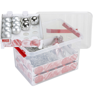 Q-line christmas storage box 22L with trays for 60 baubles transparent red