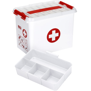 Q-line first aid storage box with tray 9L white red