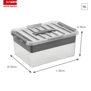 Q-line storage box with tray 15L transparent metallic