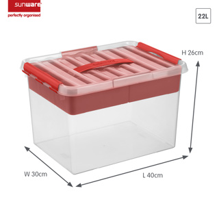 Q-line storage box with tray 22L transparent red