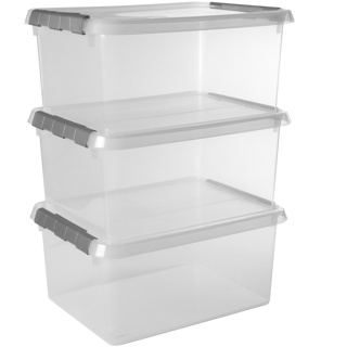 Comfort line storage box set of 3 - 15L transparent metallic