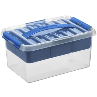 Q-line storage box with tray 6L transparent blue
