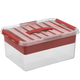 Q-line opbergbox met inzet 15L transparant rood