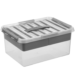 Q-line Aufbewahrungsbox mit Einsatz 15L transparent metallfarbig