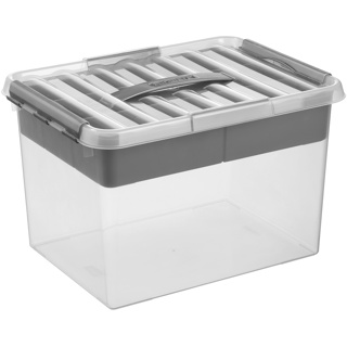 Q-line storage box with tray 22L transparent metallic