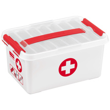 Q-line first aid storage box with tray 6L white red