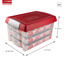 Nesta kerst opbergbox 60L met trays voor 60 kerstballen transparant rood